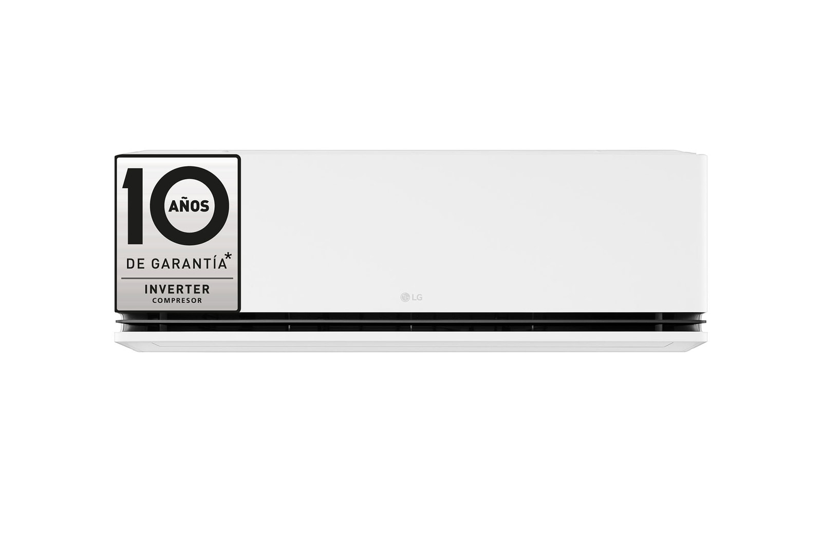 Front view of an LG air conditioner with the lower vane open