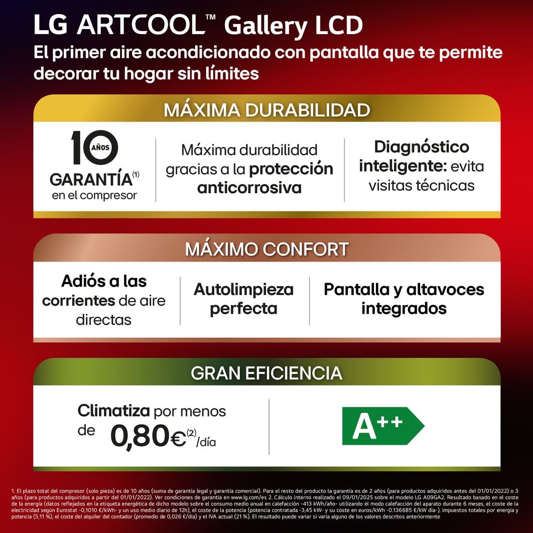 LG ARTCOOL GALLERY LCD Aire Acondicionado 1x1 con bomba de calor, GALLERY09TV2.SET