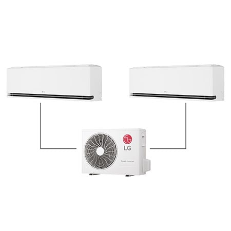 Front view of an LG air conditioner with the lower vane open