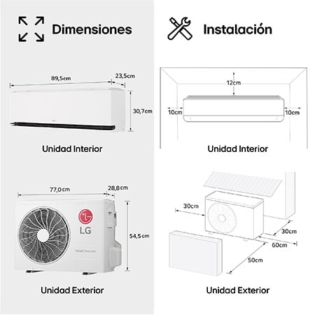Illustration of LG AI Air technology in a living room with a wall-mounted air conditioner. The system adjusts airflow by sensing room temperature and user location. The accompanying text reads: 'AI Air with LG ThinQ: AI Air senses room temperature and adjusts airflow based on your location for comfort.'