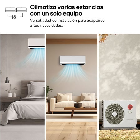 LG air conditioner with Proactive Energy Control feature. A smartphone shows an energy graph with a red alert, managing cooling and limits. Text: 'Proactive energy control. Smart control helps manage cooling and sets energy limits.'