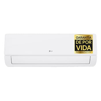 Vista frontal del aire acondicionado LG Libero Smart Dualcool Monosplit con la aleta inferior abierta.