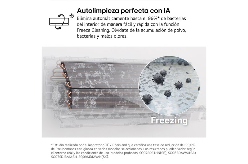 LG ai air conditioner with open vane displaying 18°C