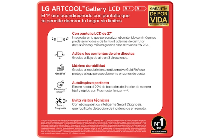 LG ARTCOOL GALLERY LCD , Aire acondicionado 9000 BTU con Garantía de por vida, GALLERY09TV2.SET