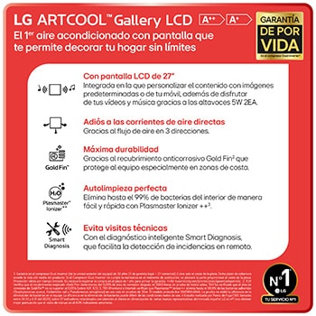 LG ARTCOOL GALLERY LCD , Aire acondicionado 9000 BTU con Garantía de por vida, GALLERY09TV2.SET