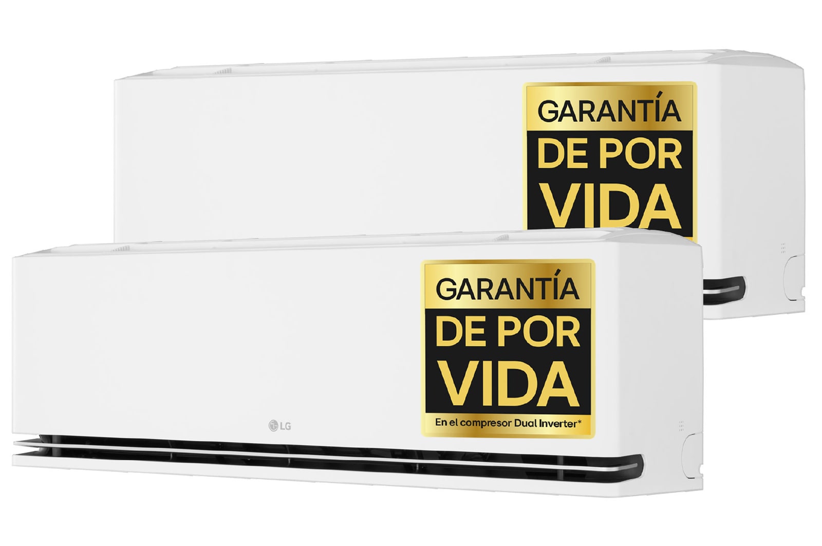 Vista frontal de LG Dualcool AI Air S, Aire acondicionado 2x1, 2150+2150 frigorías con Garantía de por Vida MAGNA99SX