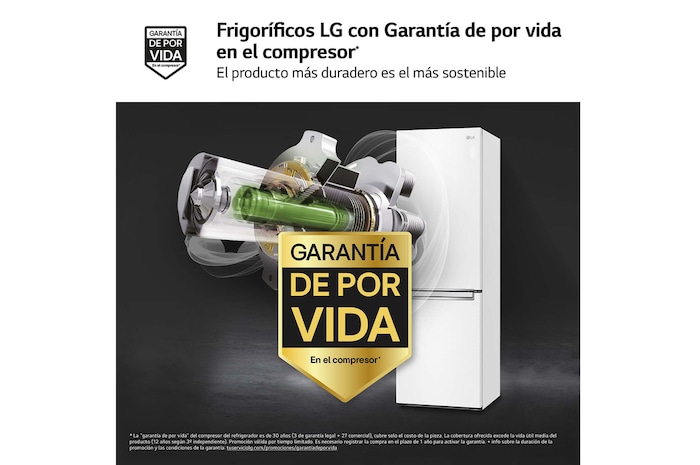 LG Frigorífico Combi LG GBP31SWLZN, 1,86m, E, capacidad de 374l, Blanco, serie 3, GBP31SWLZN