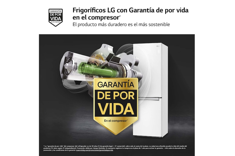 LG Frigorífico Combi LG GBP31SWLZN, 1,86m, E, capacidad de 374l, Blanco, serie 3, GBP31SWLZN