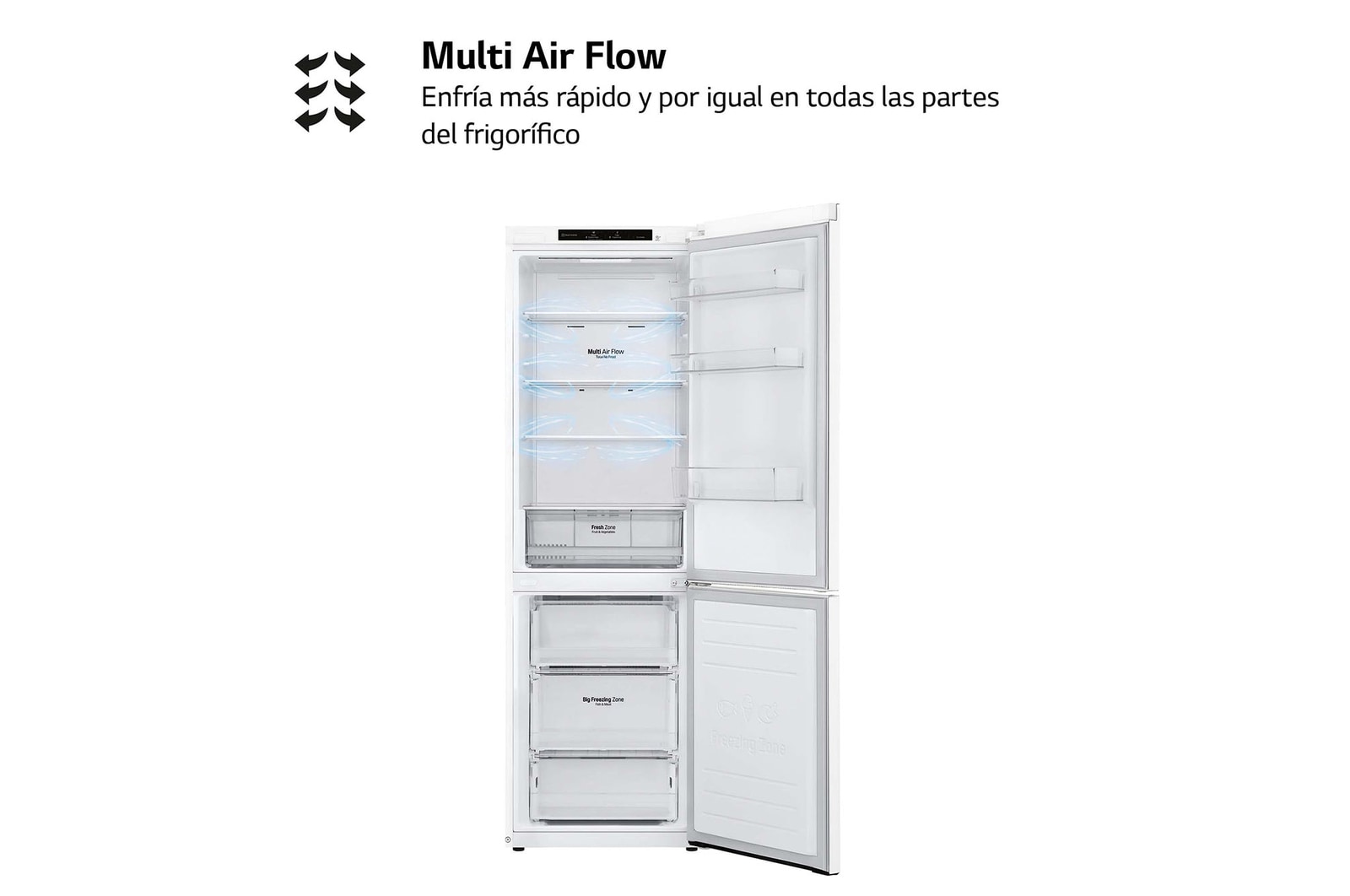 LG Frigorífico Combi LG GBP31SWLZN, 1,86m, E, capacidad de 374l, Blanco, serie 3, GBP31SWLZN