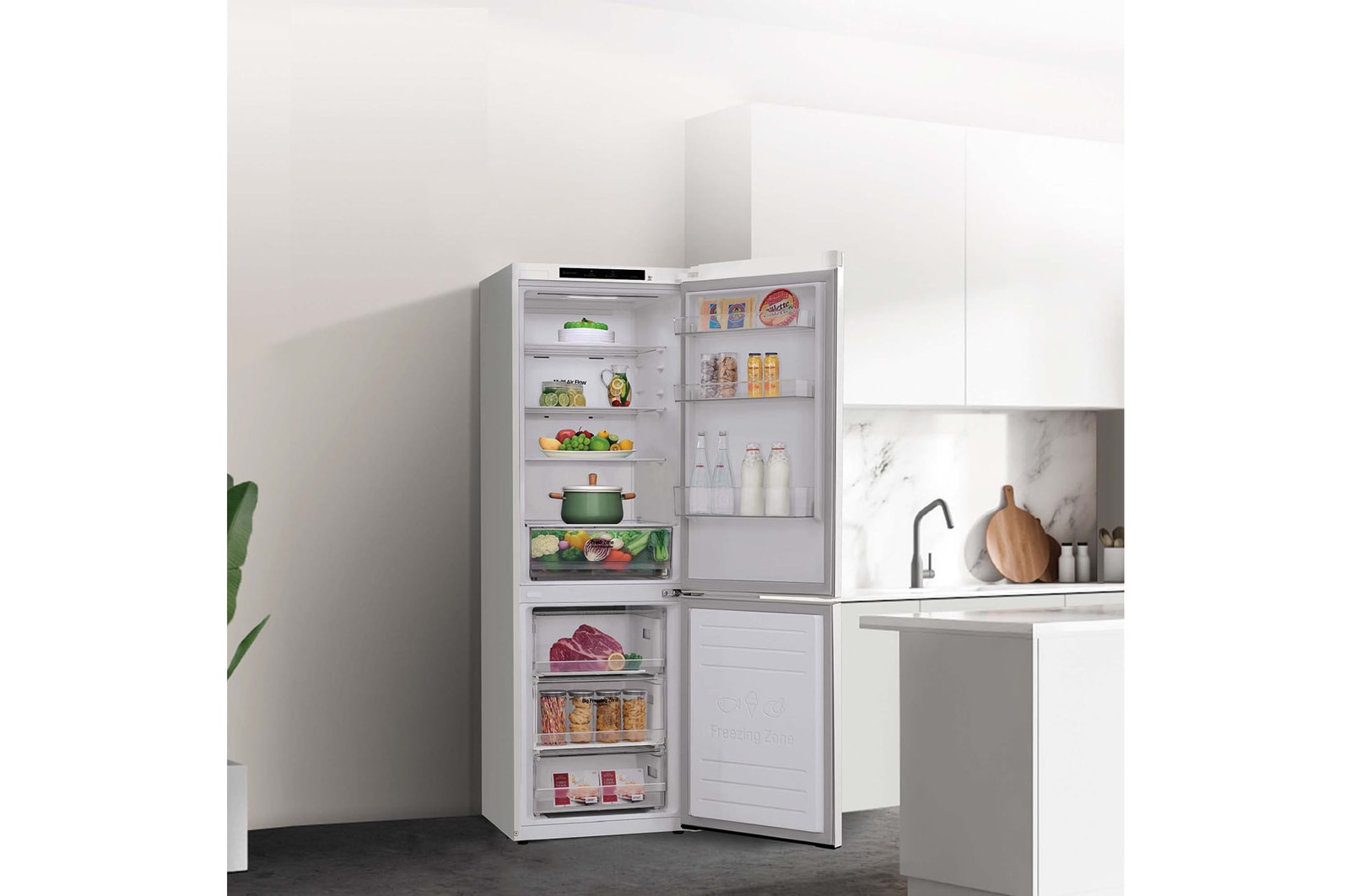 LG Frigorífico Combi LG GBP31SWLZN, 1,86m, E, capacidad de 374l, Blanco, serie 3, GBP31SWLZN