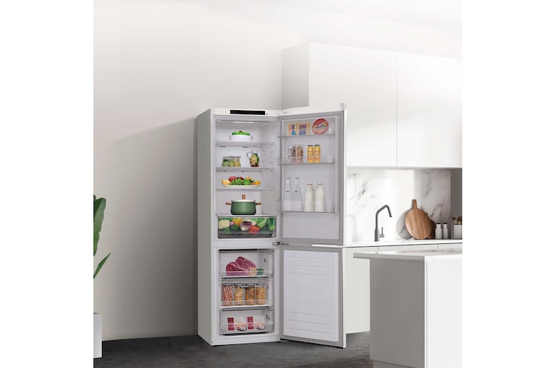 LG Frigorífico Combi LG GBP31SWLZN, 1,86m, E, capacidad de 374l, Blanco, serie 3, GBP31SWLZN