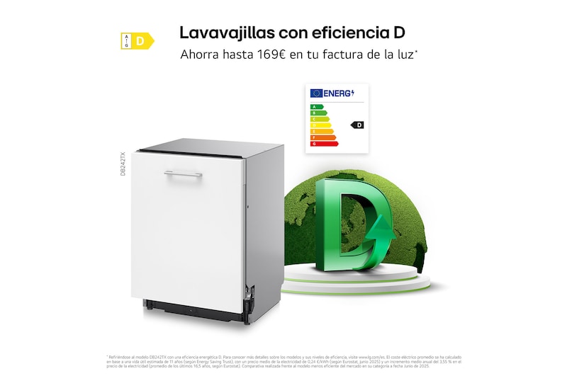 LG Lavavajillas Integrable LG QuadWash™, clasificación D,, DB242TX