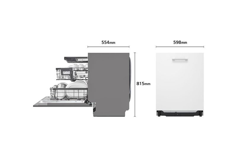 LG LavavajillasIntegrable, LG QuadWashTM Steam, A con lavado a vapor y tercera bandeja , DB475TXS