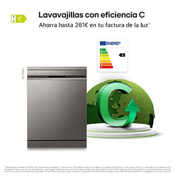 LG Lavavajillas Inox antihuellas con tecnología QuadWash™  , C, con tercera bandeja, DF355FP