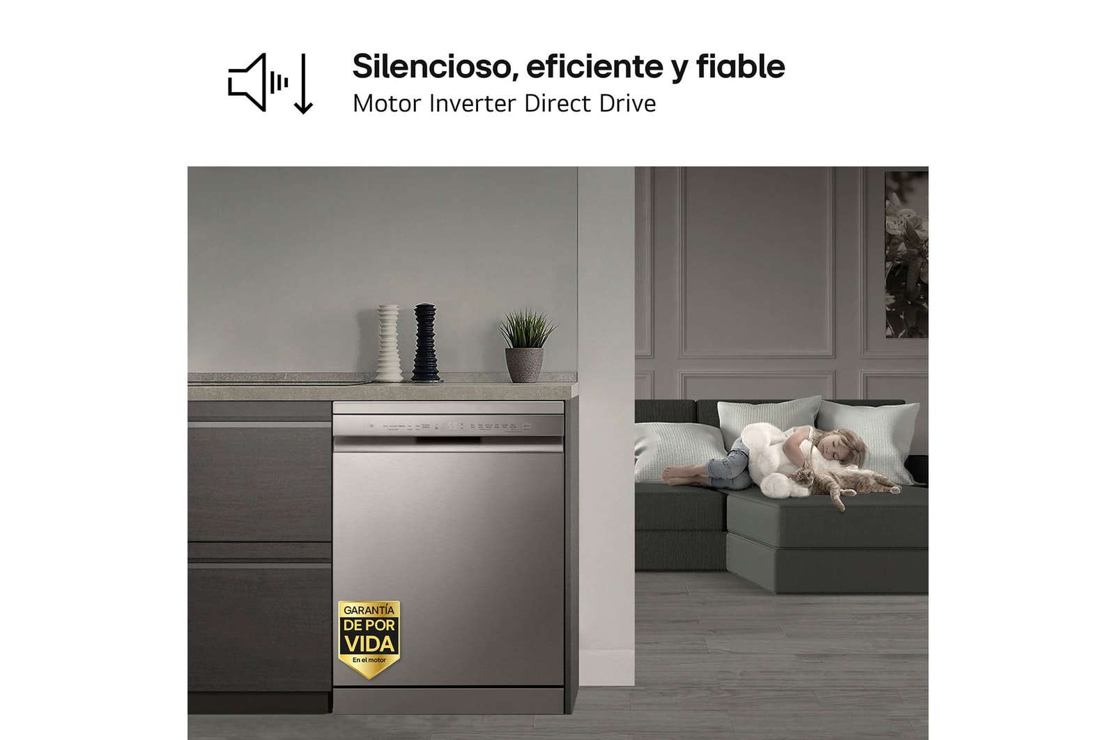 LG Lavavajillas Inox antihuellas con tecnología QuadWash™  , C, con tercera bandeja, DF355FP
