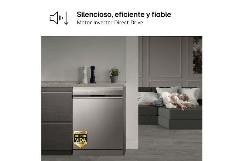 LG Lavavajillas Inox antihuellas con tecnología QuadWash™  , C, con tercera bandeja, DF355FP