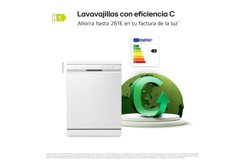 LG Lavavajillas blanco LG QuadWash<sup>TM</sup>, Direct Drive , C, con tercera bandeja, DF355FW