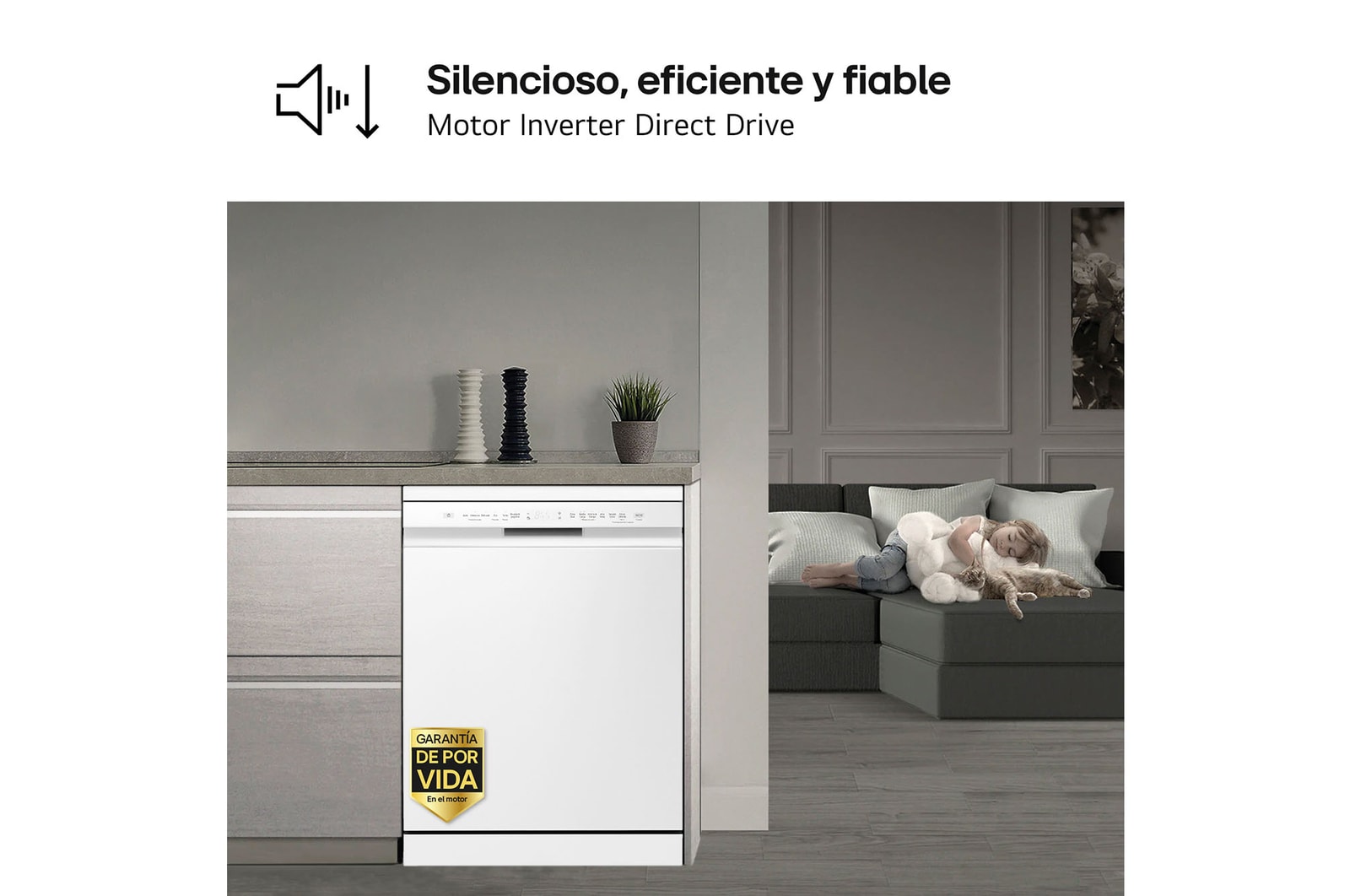 LG Lavavajillas blanco LG QuadWash<sup>TM</sup>, Direct Drive , C, con tercera bandeja, DF355FW