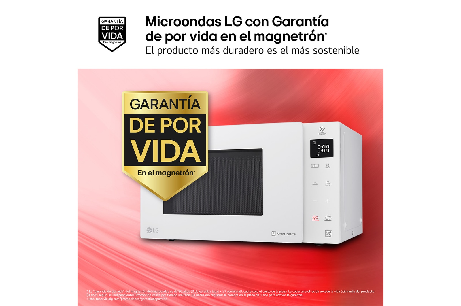 LG Microondas Grill Blanco Smart Inverter 1000W de 25 litros, MH6535GDH