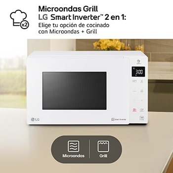 LG Microondas Grill Blanco Smart Inverter 1000W de 25 litros, MH6535GDH