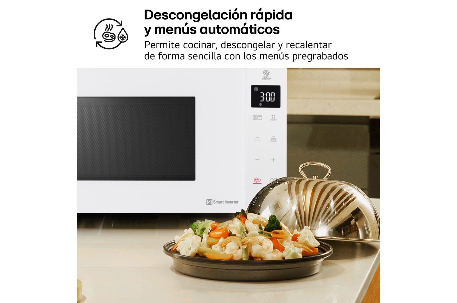 LG Microondas Grill Blanco Smart Inverter 1000W de 25 litros, MH6535GDH
