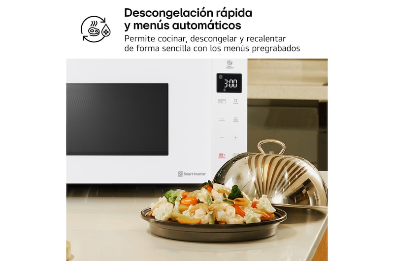 LG Microondas Grill Blanco Smart Inverter 1000W de 25 litros, MH6535GDH