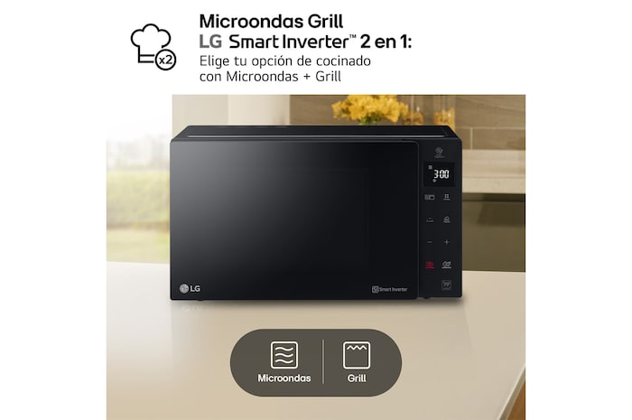 LG Microondas Grill Negro Smart Inverter 1000W de 25 litros, MH6535GDS