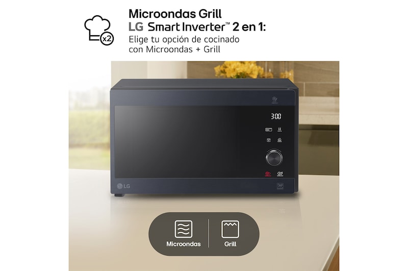 LG Microondas Grill Smart Inverter 1000W de 25 litros, Acero negro, MH6565CPW