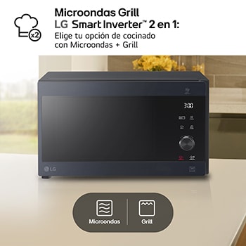 LG Microondas Grill Smart Inverter 1000W de 25 litros, Acero negro, MH6565CPW