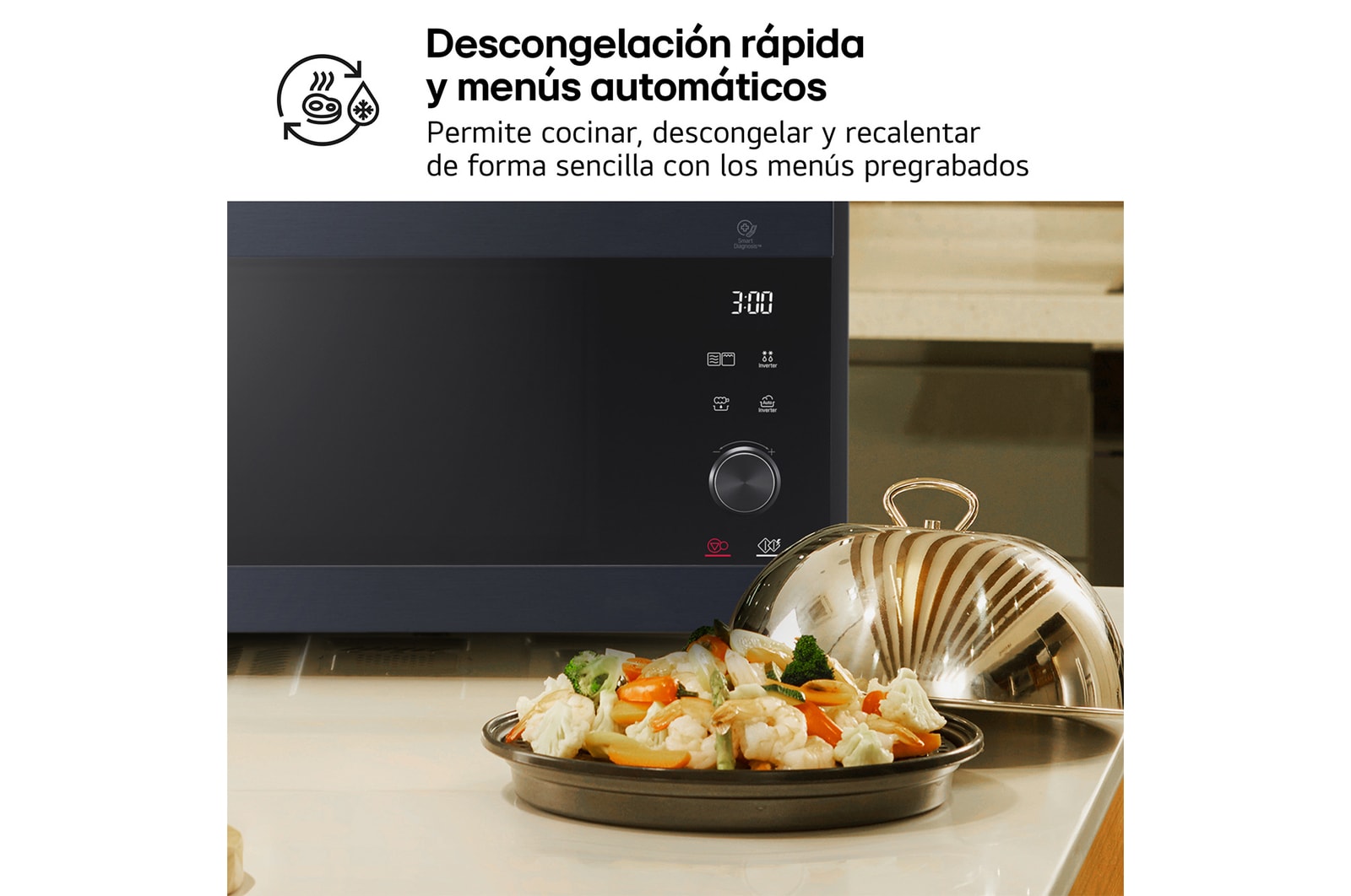 LG Microondas Grill Smart Inverter 1000W de 25 litros, Acero negro, MH6565CPW