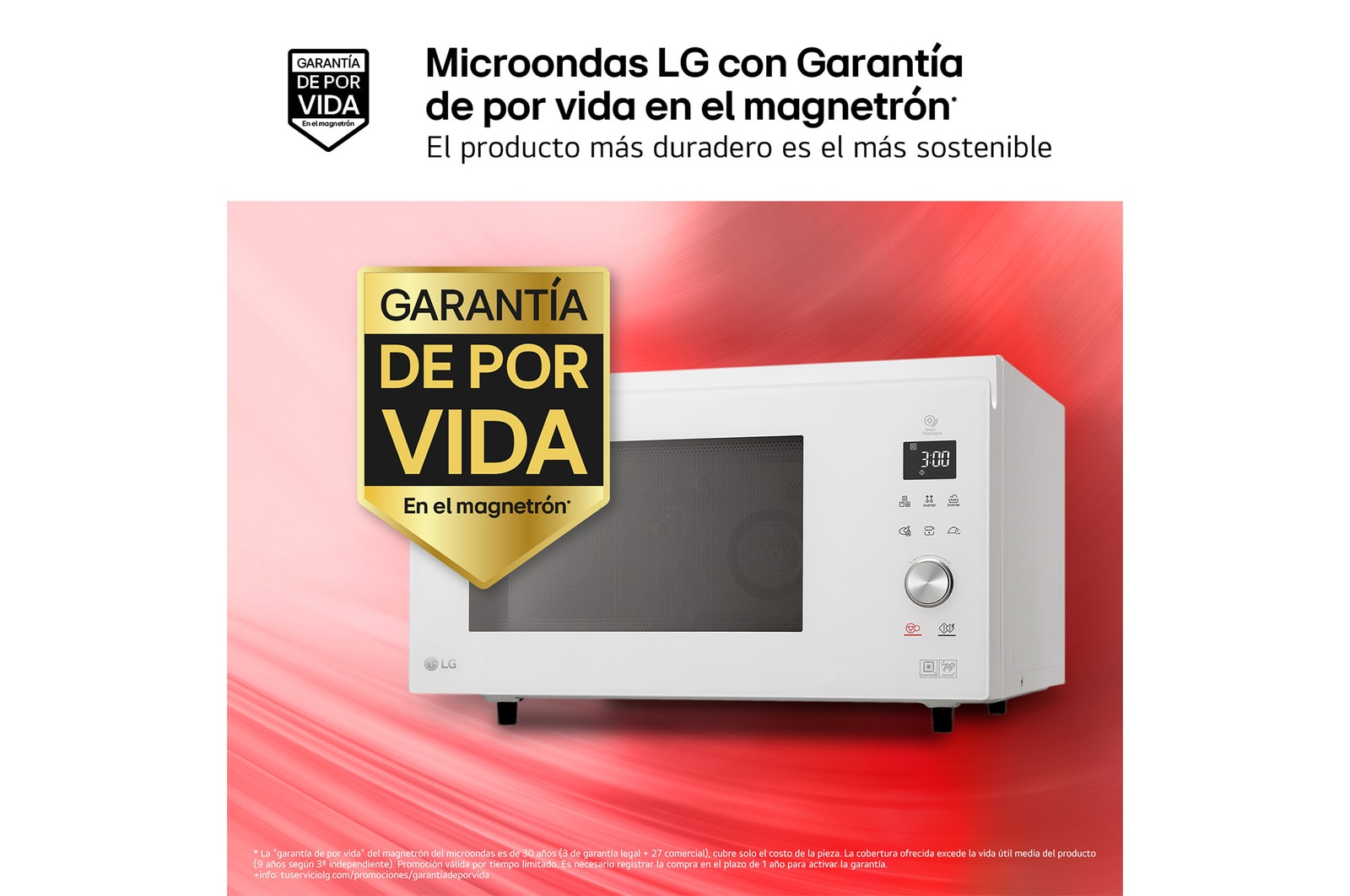 LG Microondas Grill Blanco Smart Inverter 1100W de 39 litros, MJ3965BPH