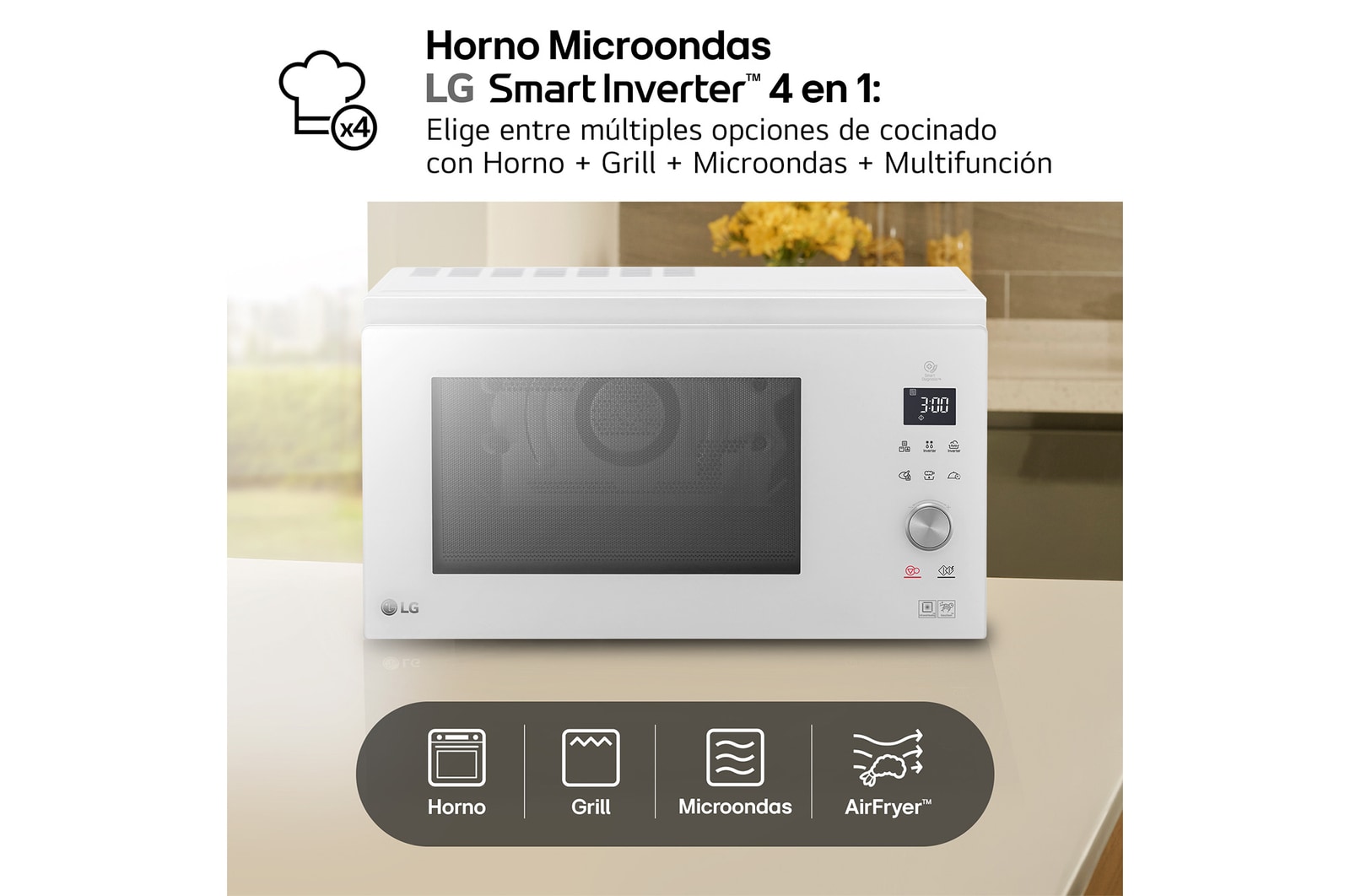 LG Microondas Grill Blanco Smart Inverter 1100W de 39 litros, MJ3965BPH