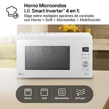 LG Microondas Grill Blanco Smart Inverter 1100W de 39 litros, MJ3965BPH