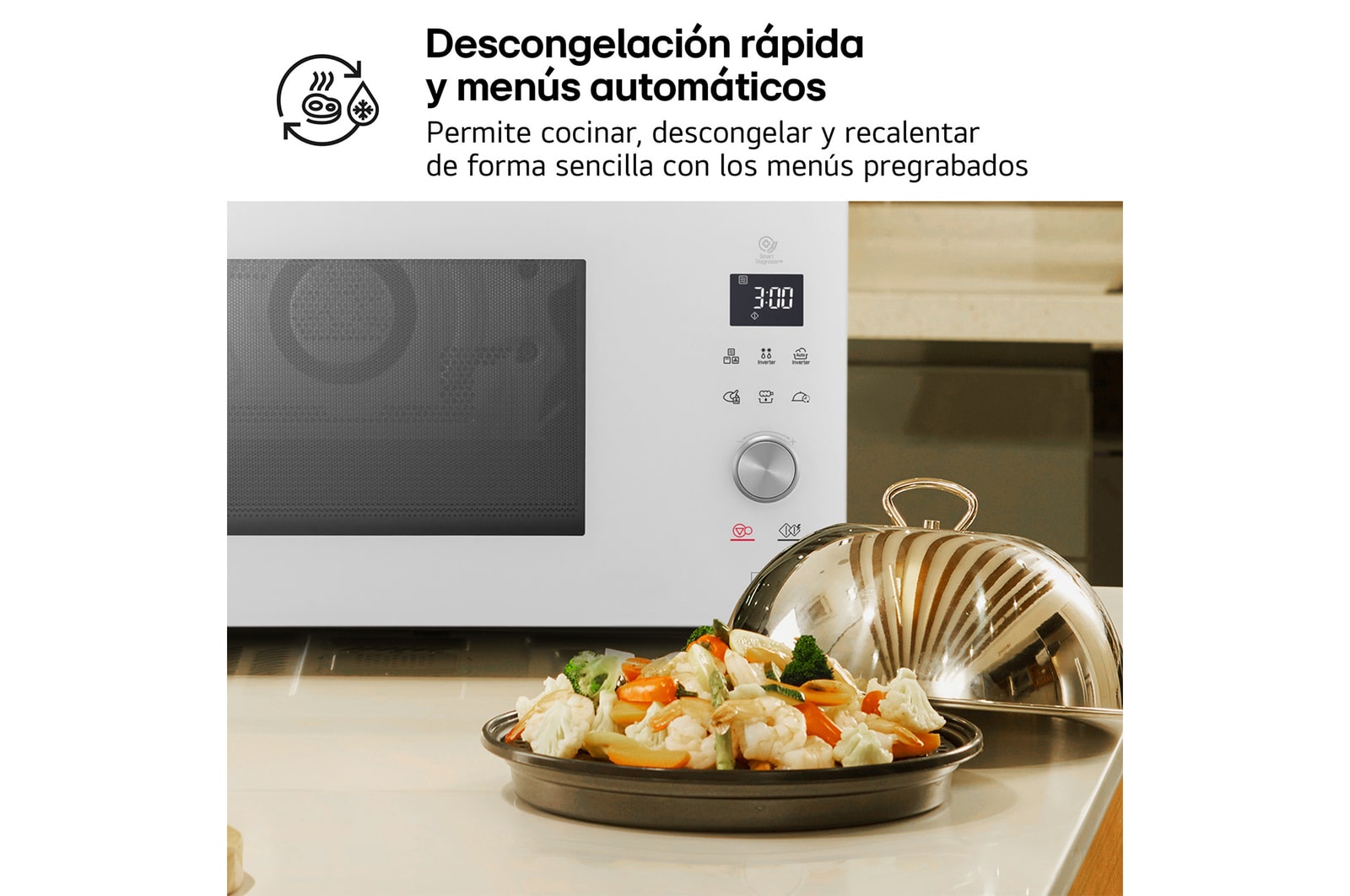 LG Microondas Grill Blanco Smart Inverter 1100W de 39 litros, MJ3965BPH