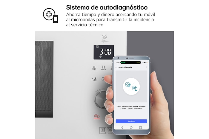 LG Microondas Grill Blanco Smart Inverter 1100W de 39 litros, MJ3965BPH
