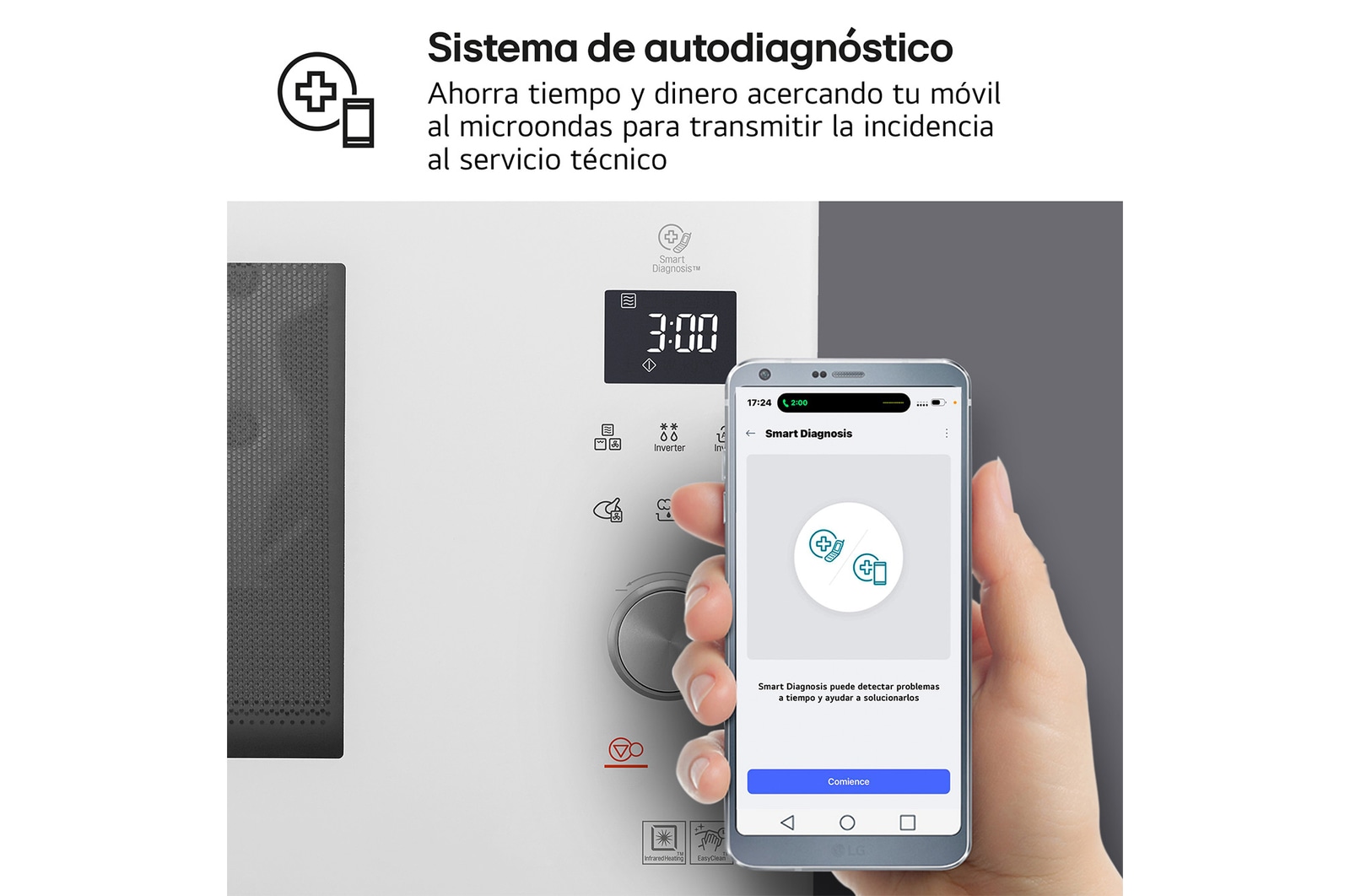 LG Microondas Grill Blanco Smart Inverter 1100W de 39 litros, MJ3965BPH