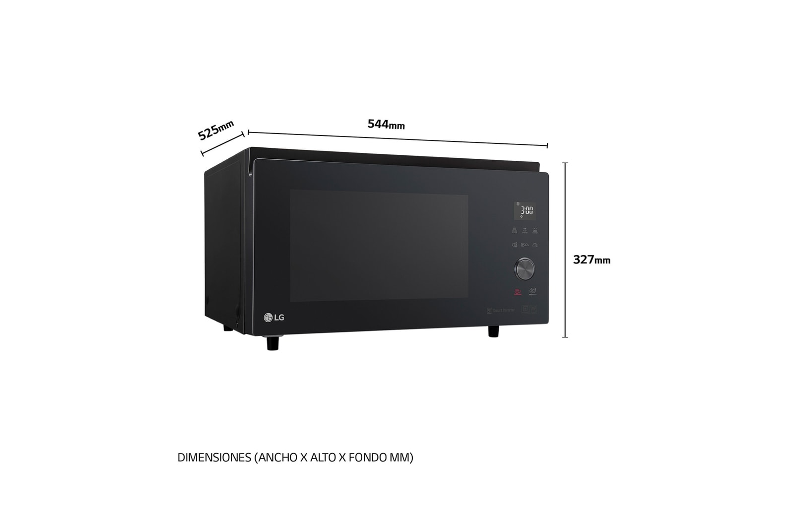 LG Horno Convección Microondas 4 en 1  Smart Inverter, con función freidora de aire,  color Negro 1100W de 39 litros, MJ3965BPS