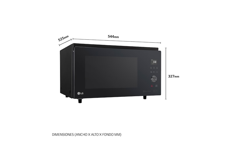 LG Horno Convección Microondas 4 en 1  Smart Inverter, con función freidora de aire,  color Negro 1100W de 39 litros, MJ3965BPS