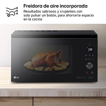 LG Horno Convección Microondas 4 en 1  Smart Inverter, con función freidora de aire,  color Negro 1100W de 39 litros, MJ3965BPS