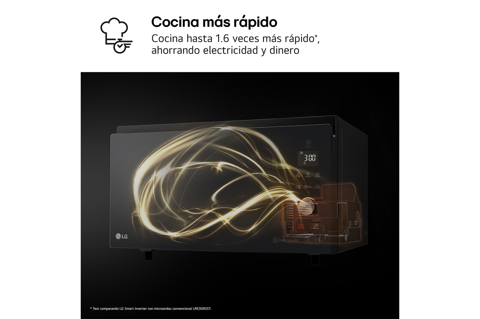 LG Horno Convección Microondas 4 en 1  Smart Inverter, con función freidora de aire,  color Negro 1100W de 39 litros, MJ3965BPS