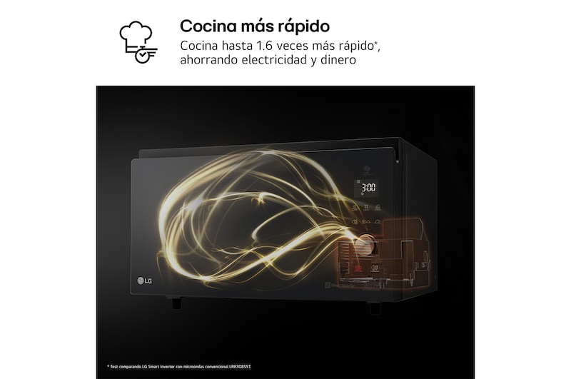 LG Horno Convección Microondas 4 en 1  Smart Inverter, con función freidora de aire,  color Negro 1100W de 39 litros, MJ3965BPS