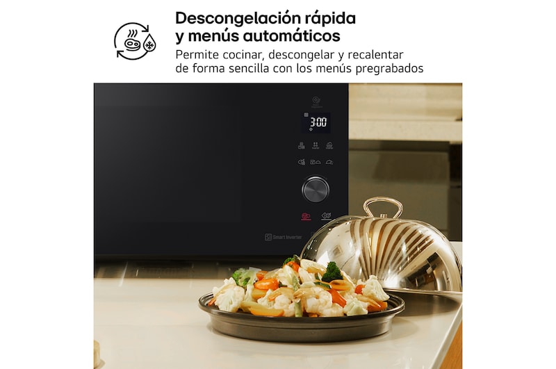 LG Horno Convección Microondas 4 en 1  Smart Inverter, con función freidora de aire,  color Negro 1100W de 39 litros, MJ3965BPS