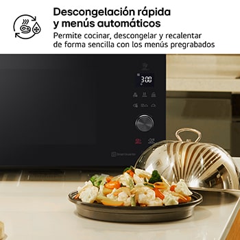 LG Horno Convección Microondas 4 en 1  Smart Inverter, con función freidora de aire,  color Negro 1100W de 39 litros, MJ3965BPS