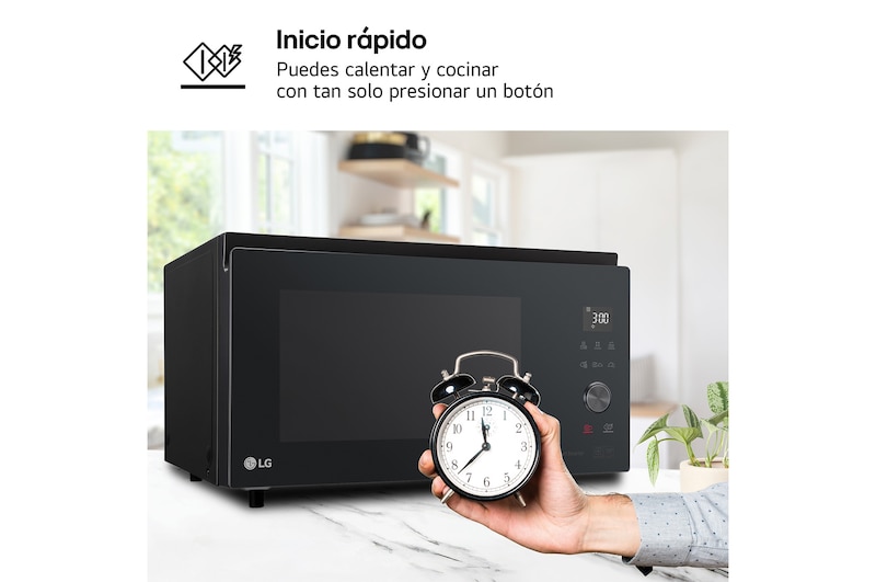 LG Horno Convección Microondas 4 en 1  Smart Inverter, con función freidora de aire,  color Negro 1100W de 39 litros, MJ3965BPS