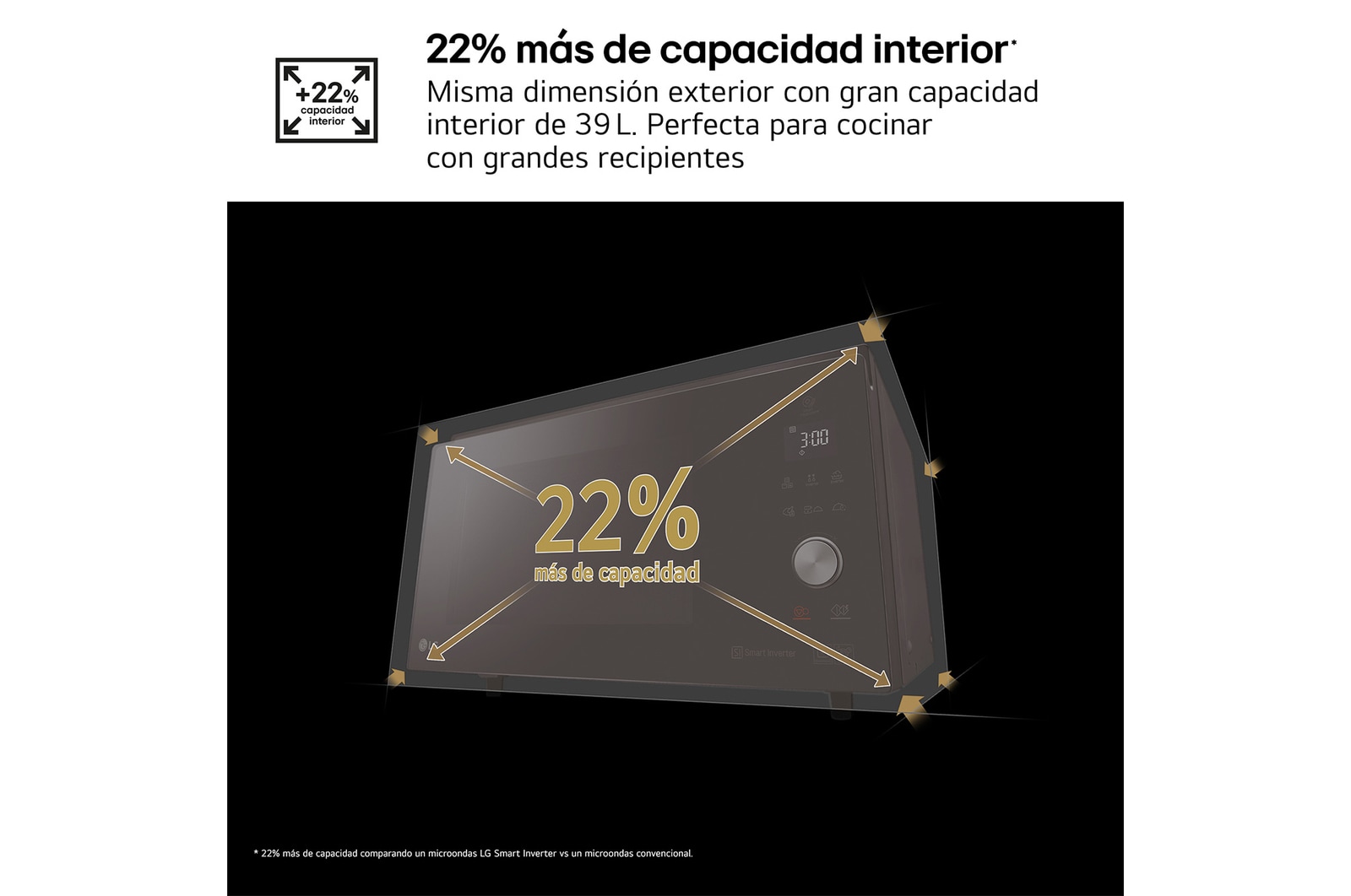 LG Horno Convección Microondas 4 en 1  Smart Inverter, con función freidora de aire,  color Negro 1100W de 39 litros, MJ3965BPS
