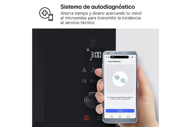 LG Horno Convección Microondas 4 en 1  Smart Inverter, con función freidora de aire,  color Negro 1100W de 39 litros, MJ3965BPS