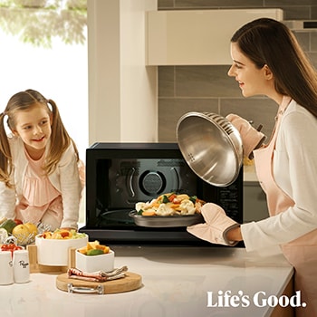 LG Horno Convección Microondas 4 en 1  Smart Inverter, con función freidora de aire,  color Negro 1100W de 39 litros, MJ3965BPS
