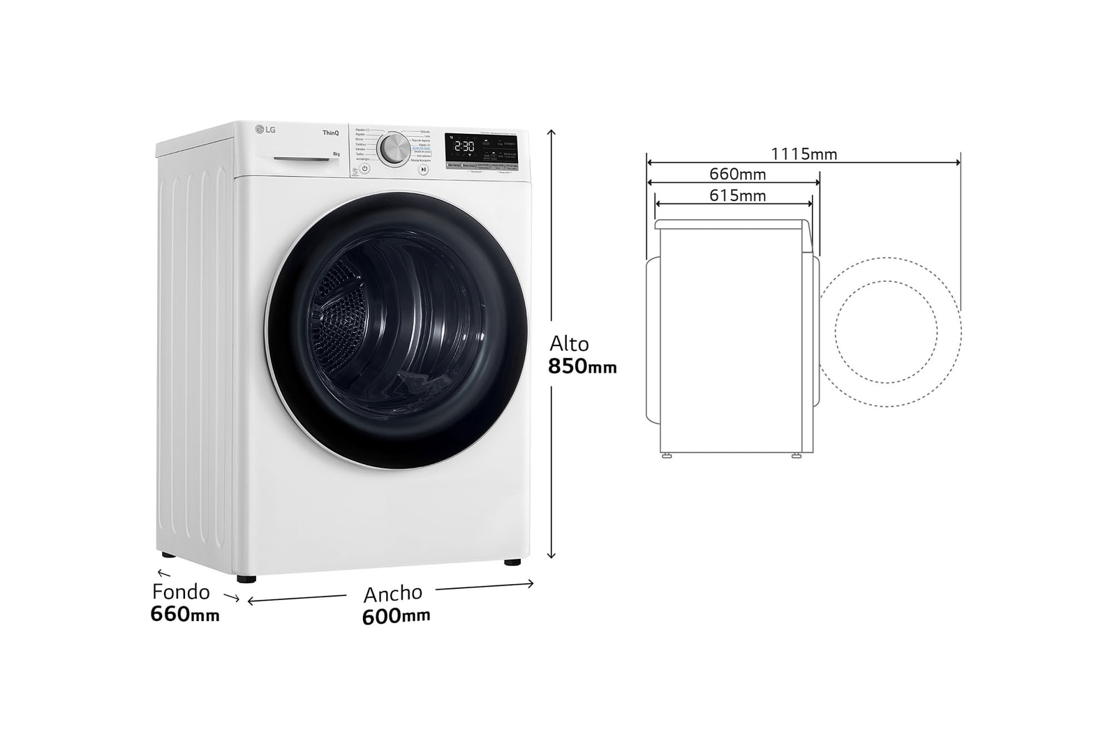 LG Secadora 8kg, C, con Bomba de calor Dual Inverter, Blanca, Serie 900, RH80V9AV4N