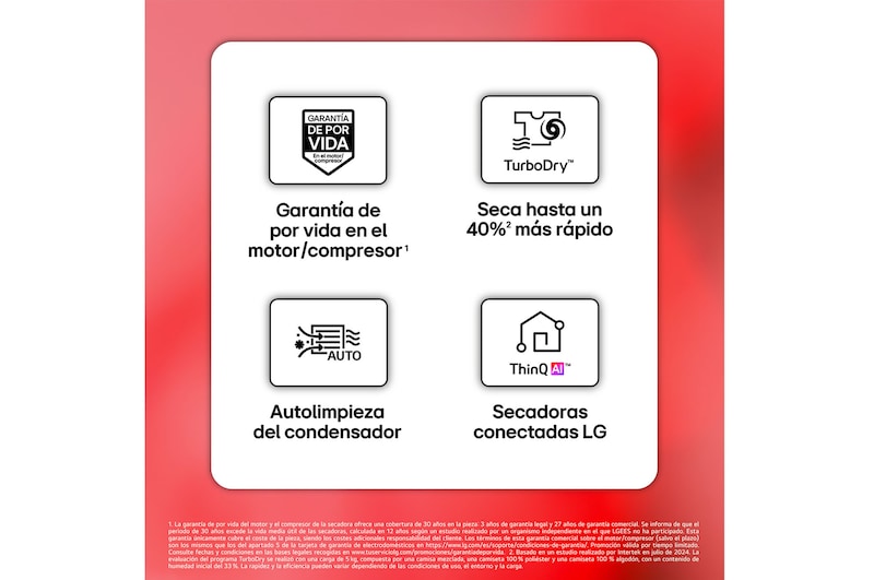 LG Outlet Secadora con Bomba de calor Dual Inverter 8kg, Clasificación C, Blanca, Serie 9, RH80V9AV4N.OUTLET