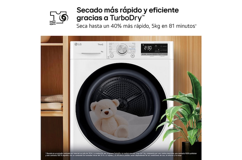 LG Outlet Secadora con Bomba de calor Dual Inverter 8kg, Clasificación C, Blanca, Serie 9, RH80V9AV4N.OUTLET